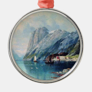 Fjord in Norway painting by Lev Lagorio Metal Ornament