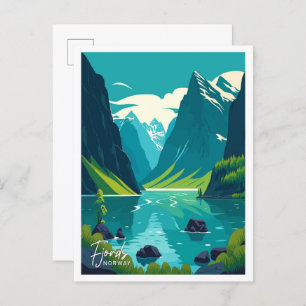 Fjords Norway Art Travel Vintage illustration Postcard