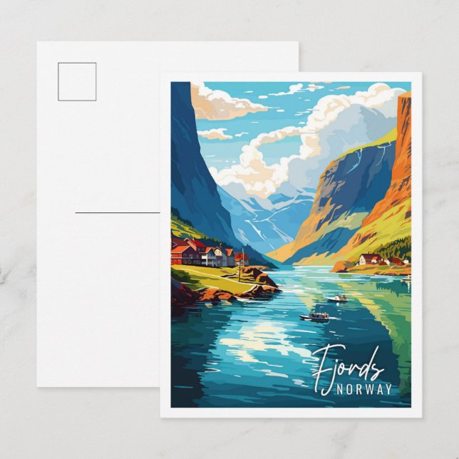 Fjords Norway vintage travel illustration Postcard (Front/Back)