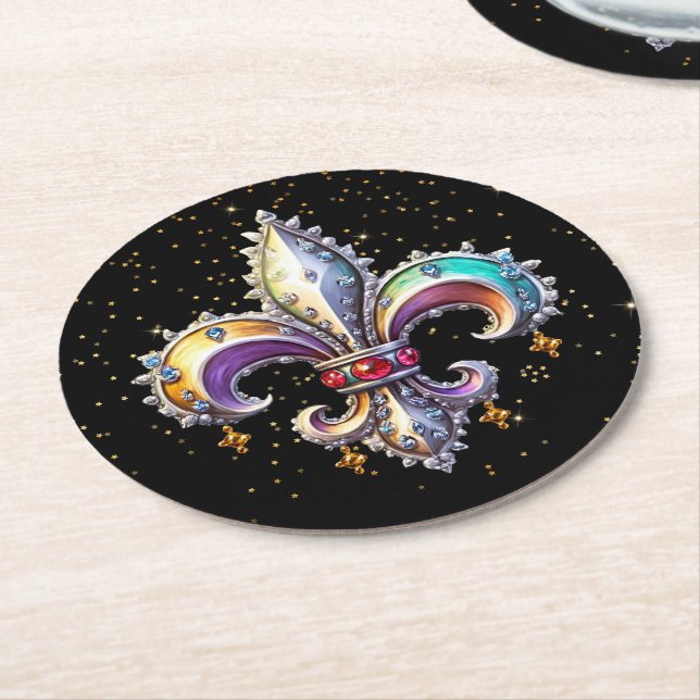 Fkeur de Lys Round Paper Coaster (Angled)