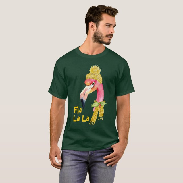 Fla La La Florida Flamingo Funny Christmas T-Shirt (Front Full)