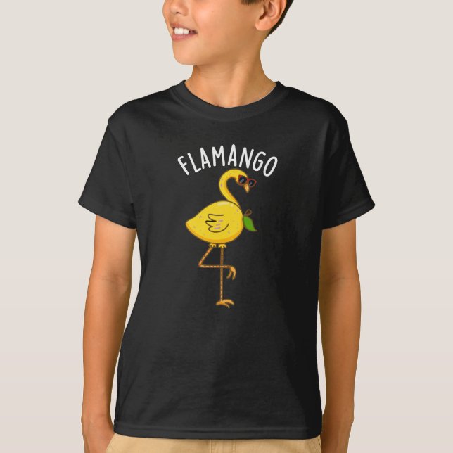 Fla-mango Funny Flamingo Pun Dark BG T-Shirt (Front)