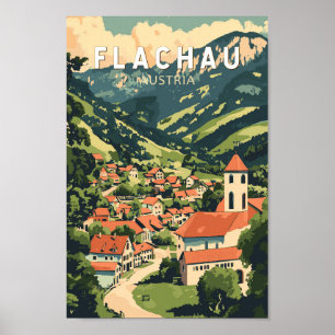 Flachau Austria Illustration Travel Art Vintage Poster