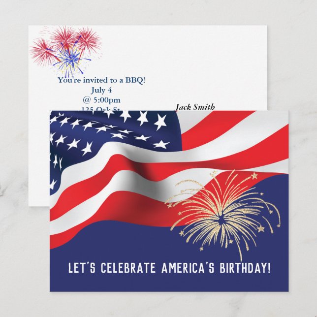 Flag 4th of July BBQ Party Invitation Postcard (Front/Back)