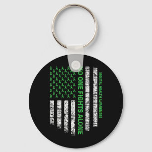 Flag Alone Mental Health Awareness No One Fights Keychain