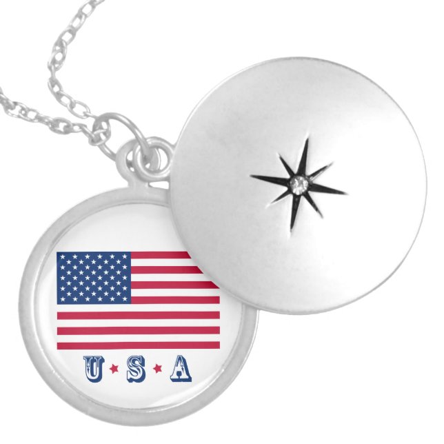 Flag America American country travel Locket Necklace (Front)