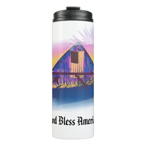  Flag American Old Barn GOD BLESS AMERICA AP16 Thermal Tumbler