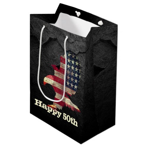 Flag and Bald Eagle 50th Birthday  Medium Gift Bag