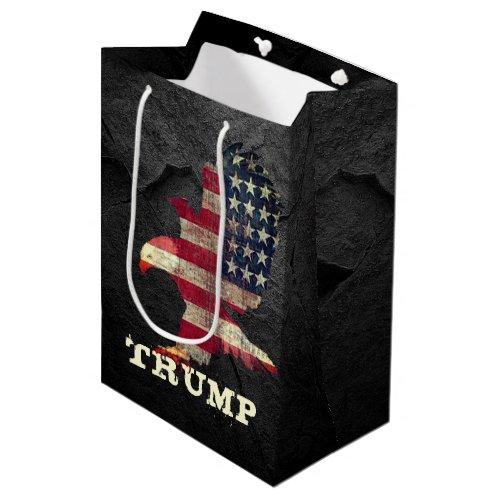 Flag and Bald Eagle Trump On Black Rock Medium Gift Bag