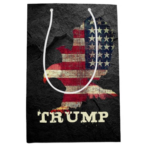 Flag and Bald Eagle Trump On Black Rock Medium Gift Bag