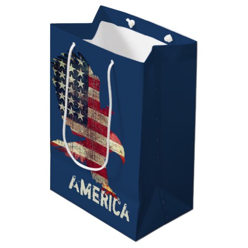 Flag and Bald Eagle with Text  Medium Gift Bag