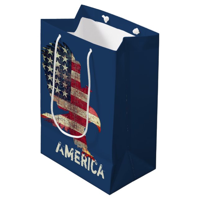 Flag and Bald Eagle with Text  Medium Gift Bag (Front Angled)