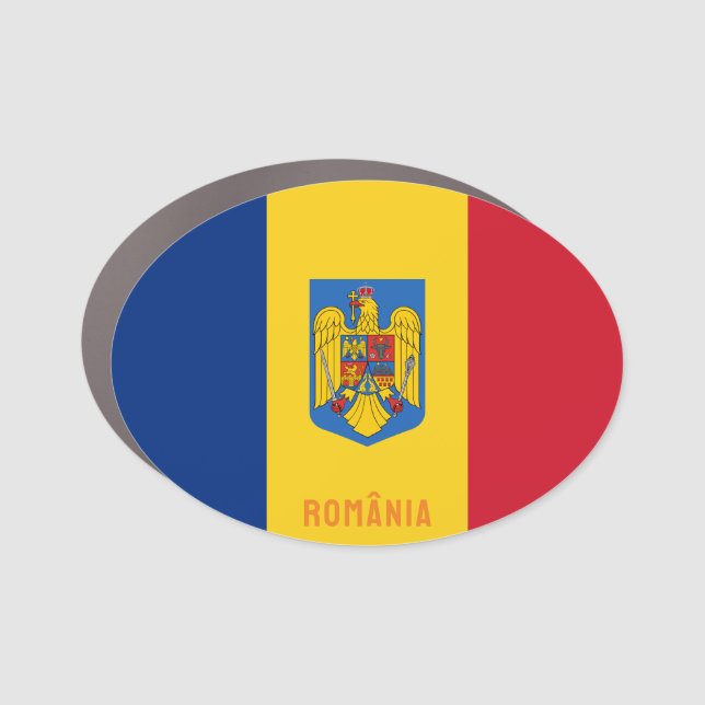 Flag and Coat of Arms of Romania Car Magnet (Front)