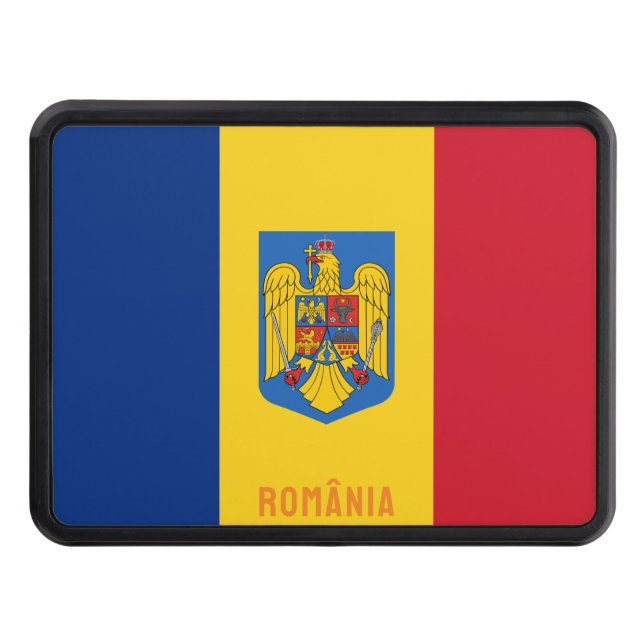 Flag and Coat of Arms of Romania Hitch Cover (Front)