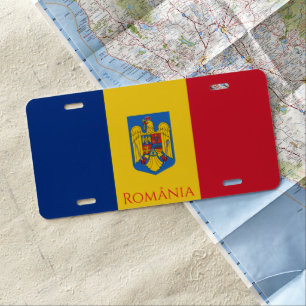 Flag and Coat of Arms of Romania License Plate