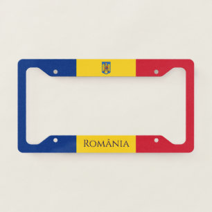 Flag and Coat of Arms of Romania License Plate Frame