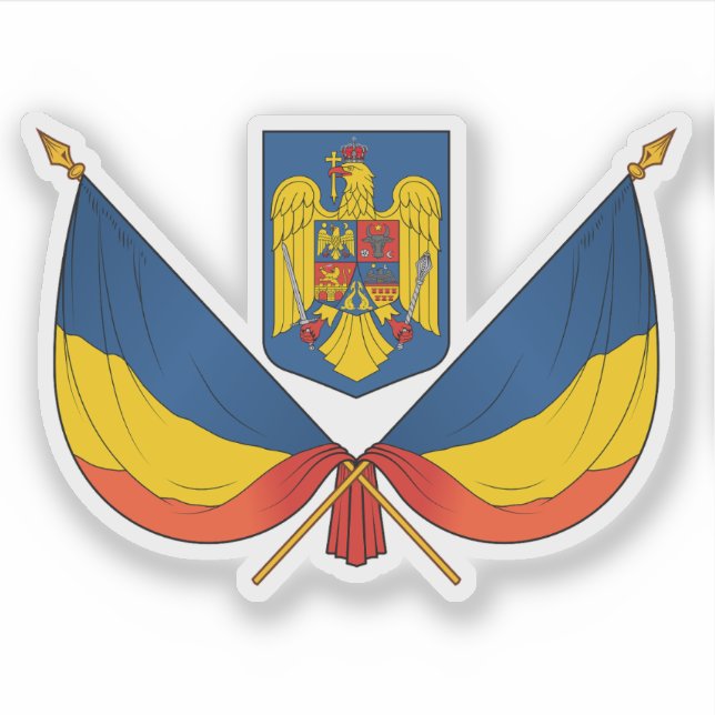 Flag and coat of arms of Romania Sticker (Front)