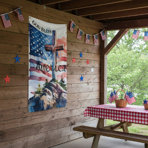 Flag and cross "God Bless America" Banner