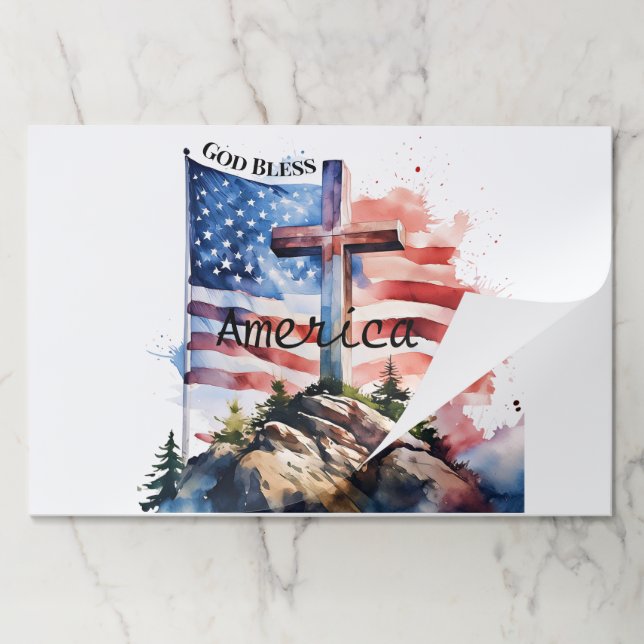 Flag and cross "God Bless America" Paper Pad (Folded)