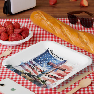 Flag and cross "God Bless America" Paper Plates