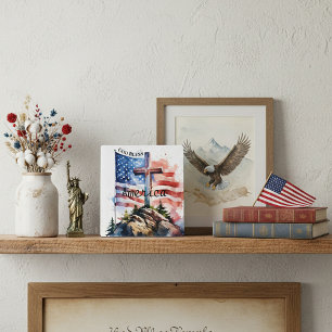 Flag and cross "God Bless America" Plaque