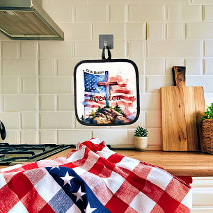 Flag and cross "God Bless America" Pot Holder
