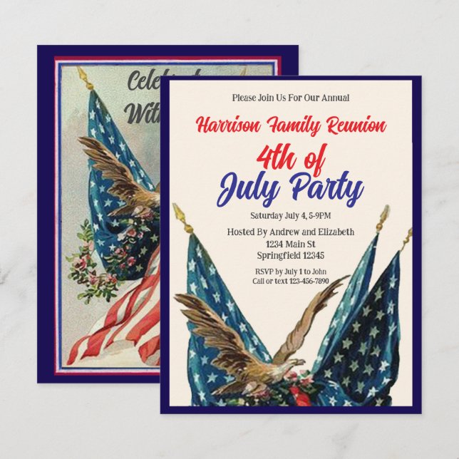 Flag and Eagle 4th of July Family Reunion Party Invitation (Front/Back)
