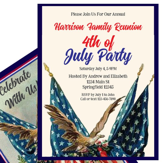 Flag and Eagle 4th of July Family Reunion Party Invitation (Creator Uploaded)