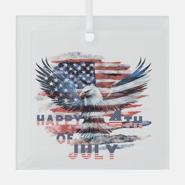 Flag and eagle of the United States. July 4th. Ind Glass Ornament (Front)