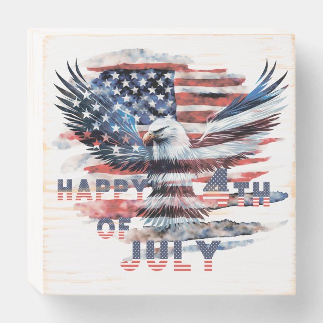Flag and eagle of the United States. July 4th. Ind Wooden Box Sign (Front Horizontal)