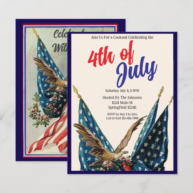 Flag and Eagle Patriotic 4th of July Cookout Party Invitation (Front/Back)