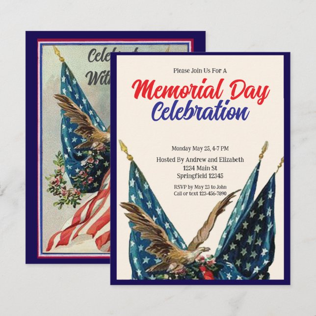 Flag and Eagle Patriotic Memorial Day Party Invitation (Front/Back)