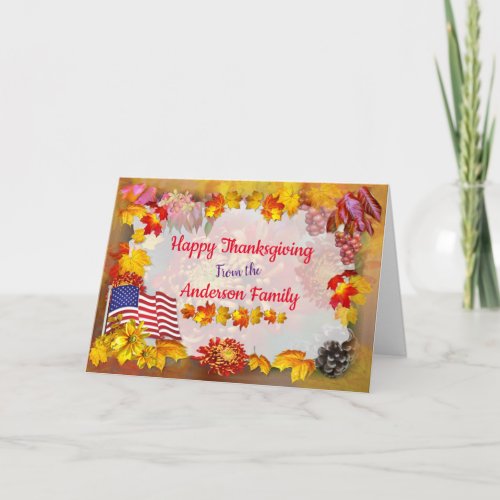 Flag and flowers Thanksgiving Holiday Card