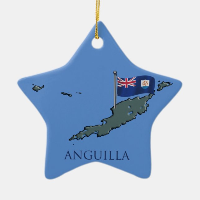 Flag and Map of Anguilla Ceramic Ornament (Front)