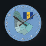 Flag and Map of Barbados Round Clock<br><div class="desc">The colorful flag and map of Barbados with all the administrative divisions labeled and colored.</div>