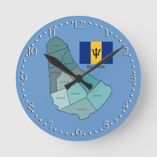 Flag and Map of Barbados Round Clock