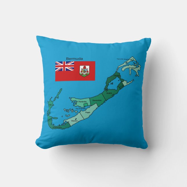 Flag and Map of Bermuda Throw Pillow (Front)