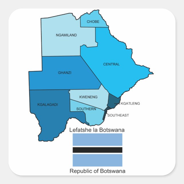 Flag and Map of Botswana Square Sticker (Front)