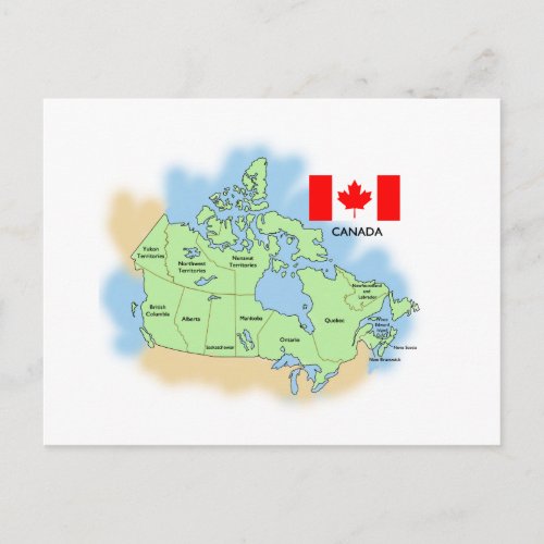 Flag and Map of Canada Postcard