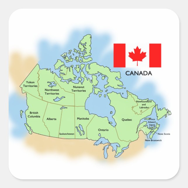 Flag and Map of Canada Square Sticker (Front)