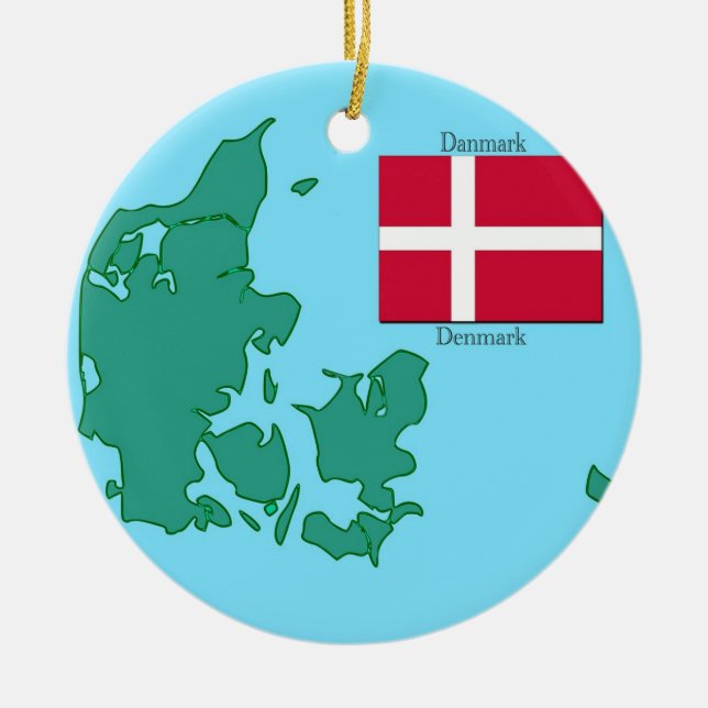 Flag and Map of Denmark Ceramic Ornament (Front)