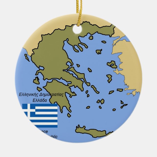 Flag and Map of Greece Ceramic Ornament (Front)