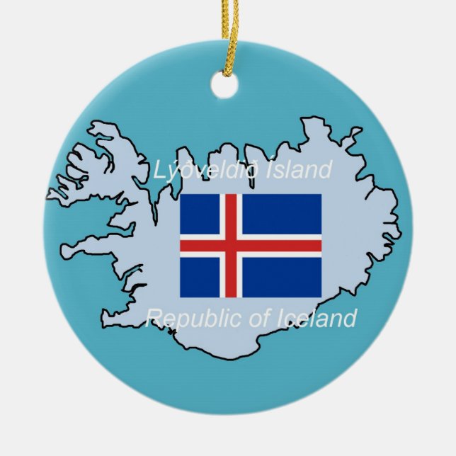 Flag and Map of Iceland Ceramic Ornament (Front)