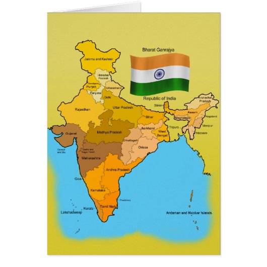 Flag and Map of India Cards (Front)