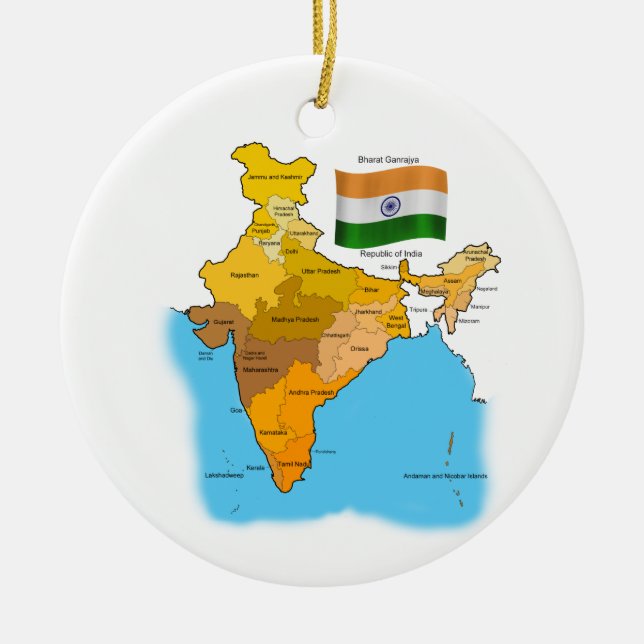 Flag and Map of India Ceramic Ornament (Front)
