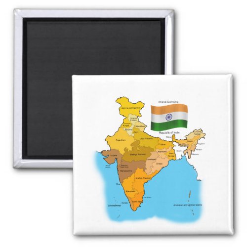 Flag and Map of India Magnet