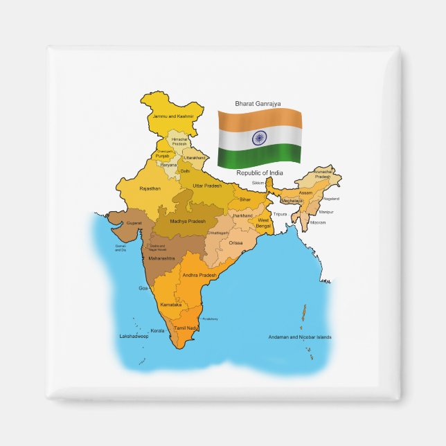 Flag and Map of India Magnet (Front)