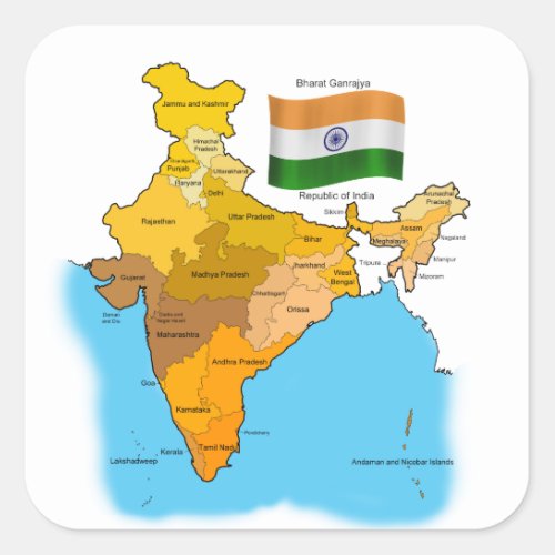 Flag and Map of India Square Sticker