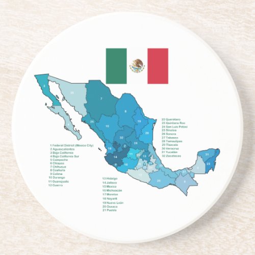 Flag and Map of Mexico Drink Coaster