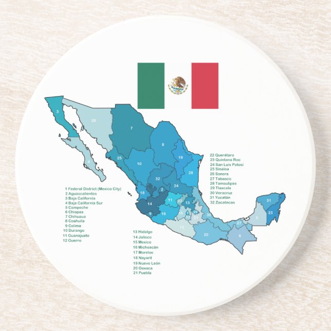 Flag and Map of Mexico Drink Coaster (Front)